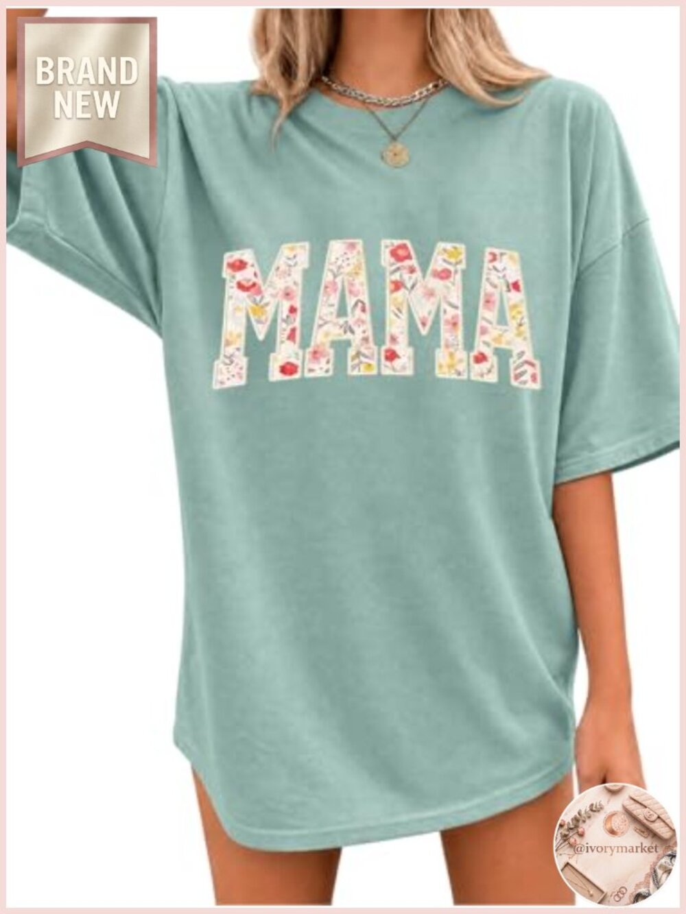 Oversized Floral Letter Print Graphic Mom Shirt